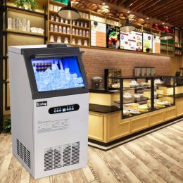 US Standard Ice Maker Silver Stainless Steel Transparent Frosted Lid (Color: Silver)